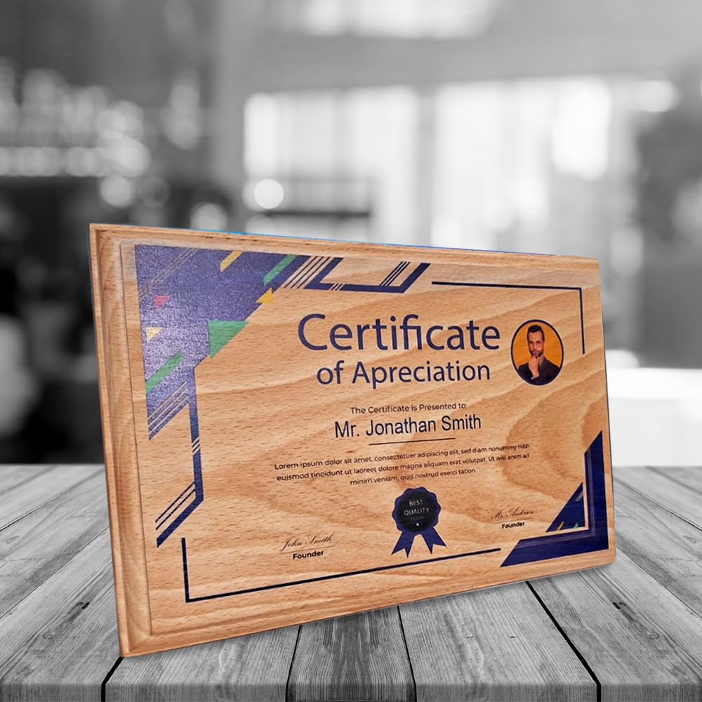 Wooden certificate of appreciation plaque printed with the UV printer