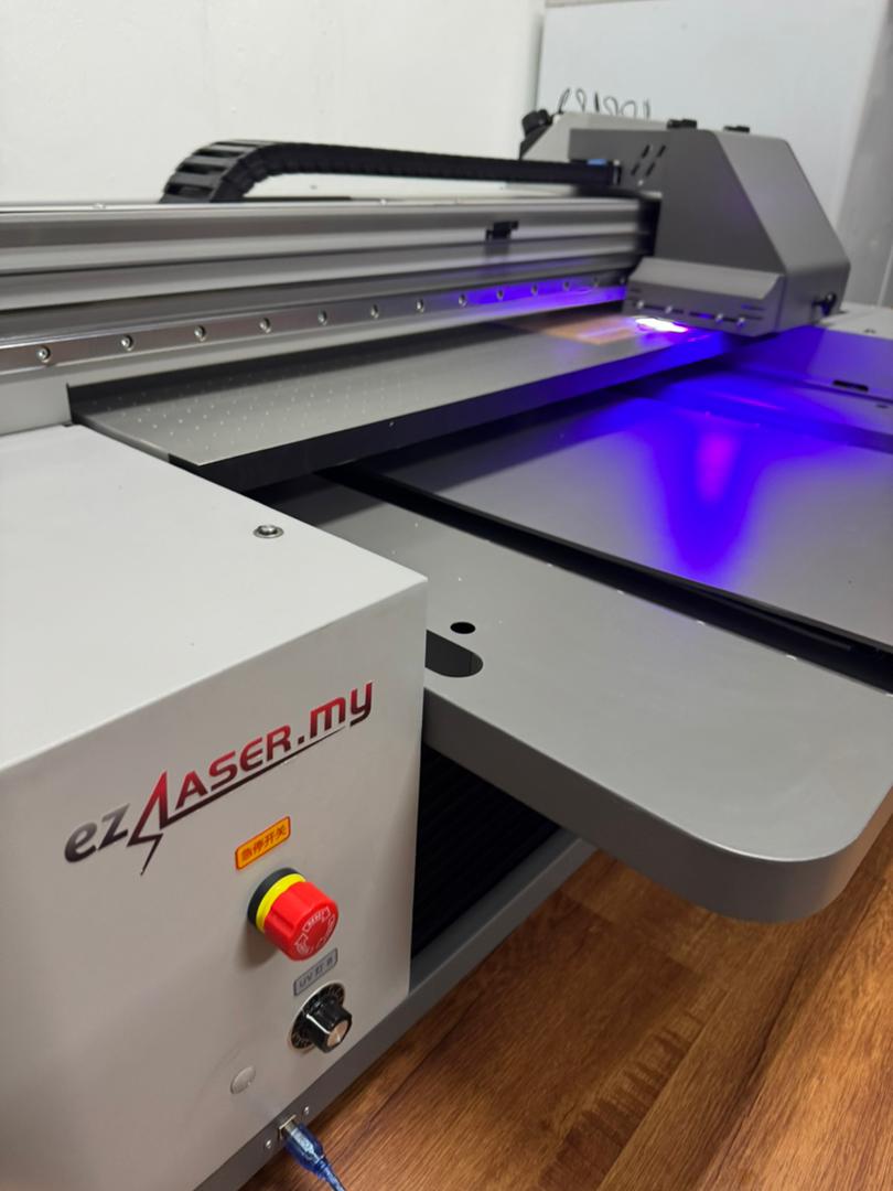 Close-up of the ezLASER.my UV printer curing ink with LED UV light